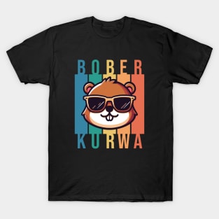 Funny Polish Internet Meme Bobr Bober Kurwa Beaver with Sunglasses T-Shirt